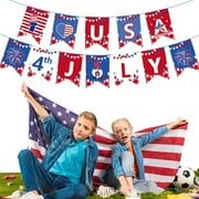 Independence Day American Flag Banner, Red Blue White Patriotic USA Banner Accessories for Photo Booth Memorial Day Props Party Favors Supplies